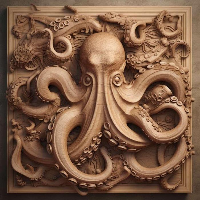 Nature and animals (octopus 1, NATURE_161) 3D models for cnc